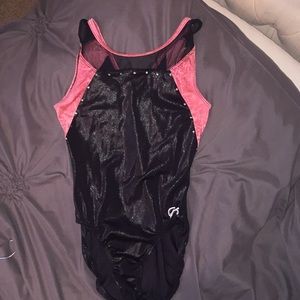 Black gymnastics leotard with pink/mesh detail